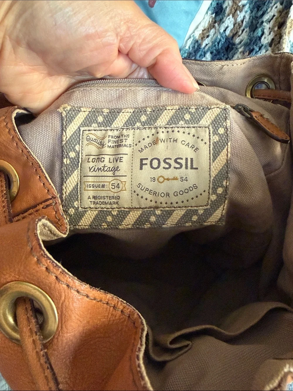 PREOWNED Vintage Fossil Classic Tan Leather Backpack Medium Size